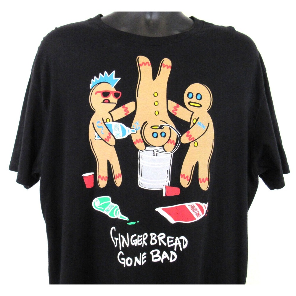 Riot Society Black Shirt Gingerbread Beer Graphic Novelty Holiday Men XL